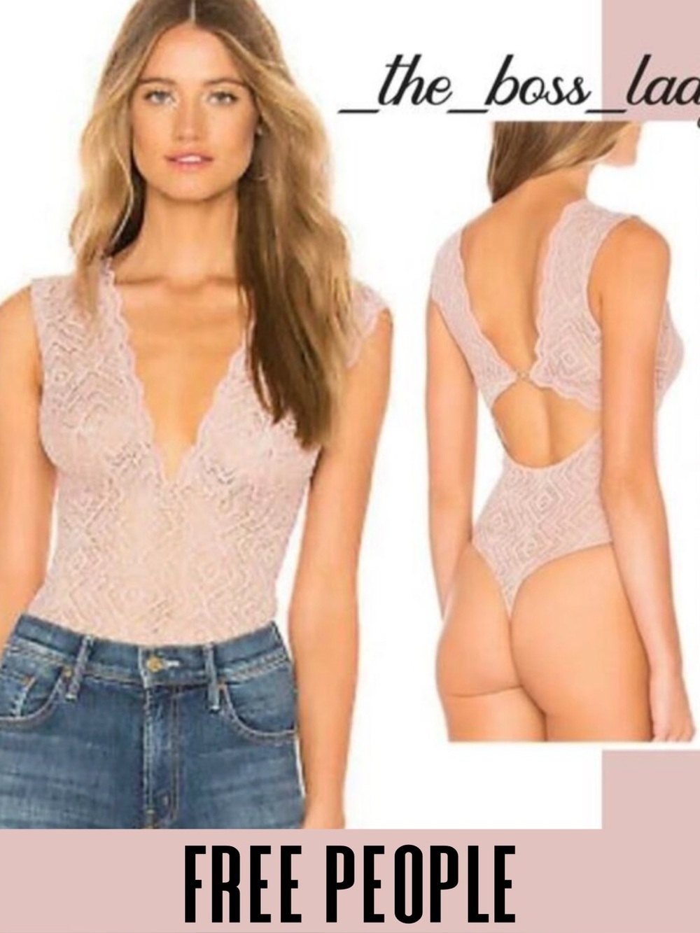 Free People bodysuit floral lace cutout back thong boho XS